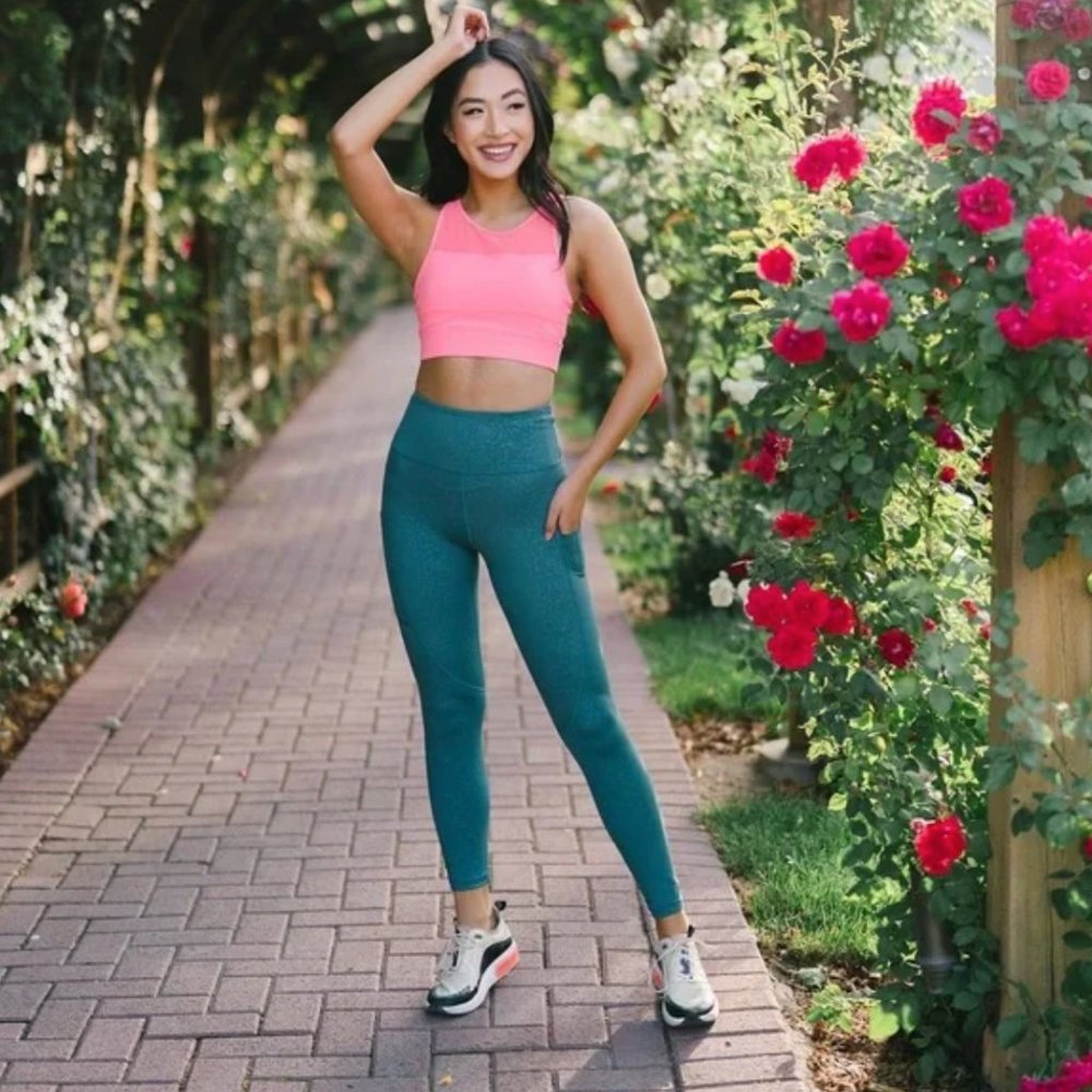 ZYIA Dark Teal Floral Pocket Light n Tight Hi-Rise 7/8 24" Size 12 NWT